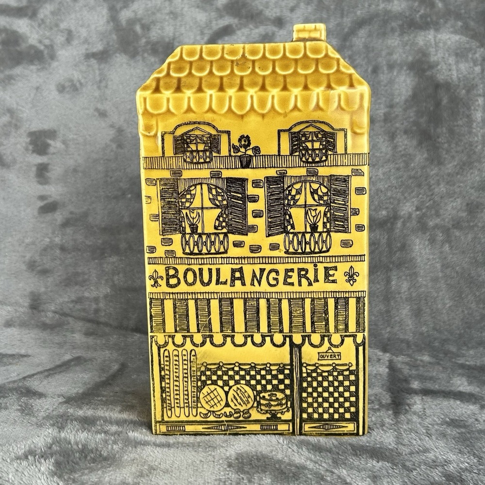 Vintage Ceramic Bank Boulangerie Yellow Bakery Shaped Coin Bank W Stopper French